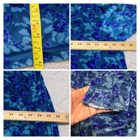 National‎ Womens Blue Floral Snap Front Robe Long Sleeve Ruffled Cuffs Size L - Picture 9 of 10
